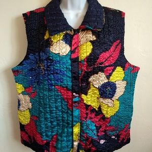 Vintage Silky Crinkle Stetch Reversible Zip Vest